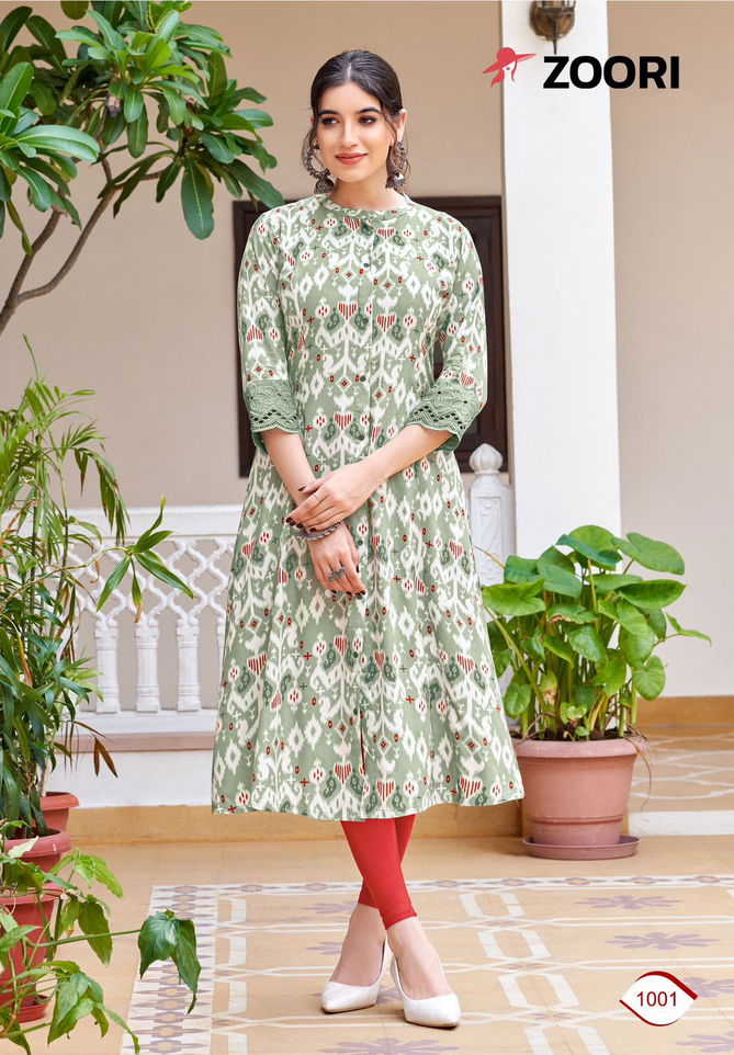 Aadhya By Zoori Rayon Printed Designer Kurti Wholesale Suppliers In Surat
